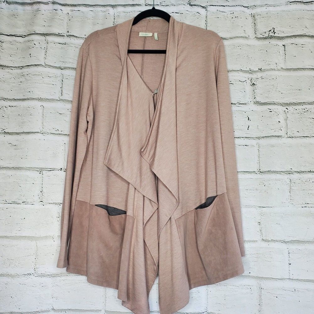 LOGO Lounge Lori Goldstein French Terry Peplum Cardigan Womens M Pink a281027